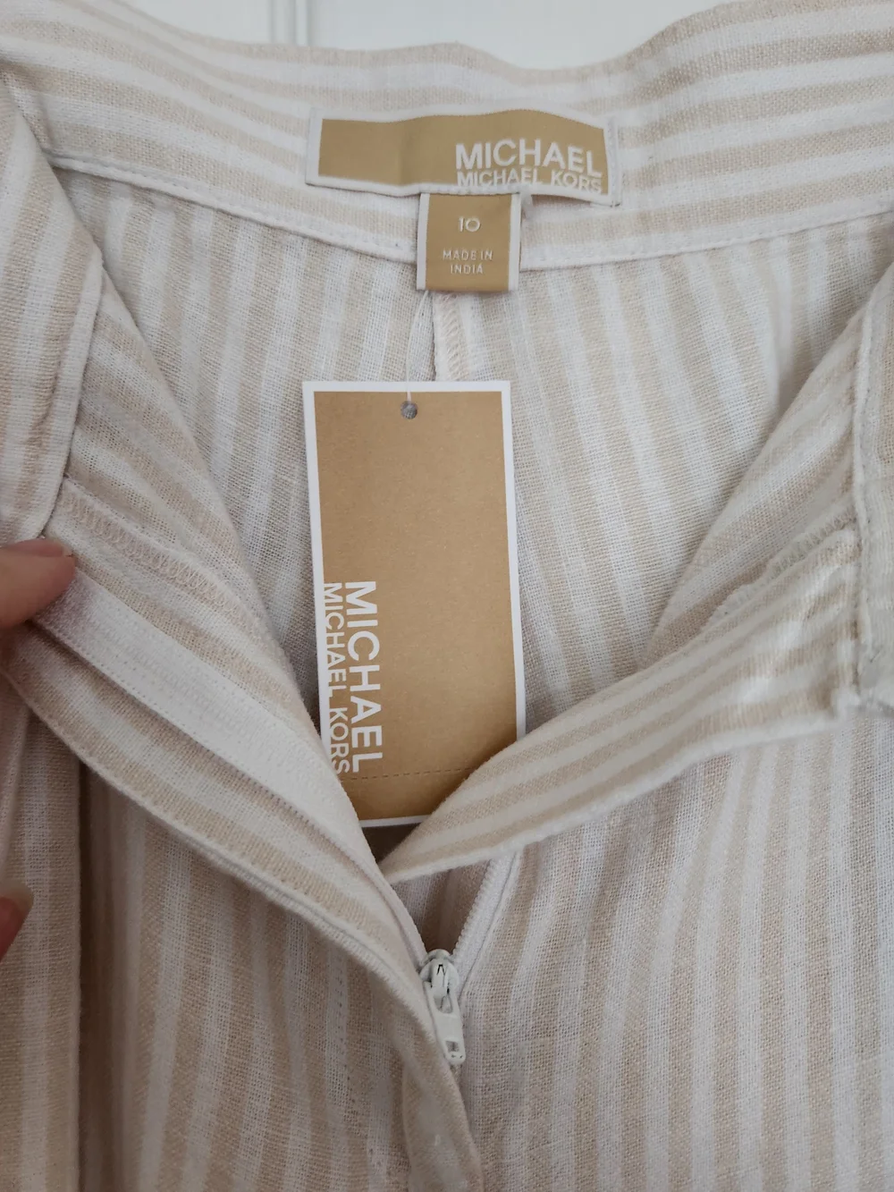 Michael Michael Kors Women's Beige Stripe Zip-Front Top